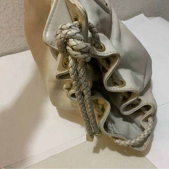 MICHAEL KORS Cream Pebbled Leather  Satchel Tote Bag  PEBBLE LEATHER WOVEN - Picture 6 of 15